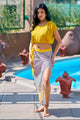 Yellow top and tie-up sarong summer beach wear for ladies