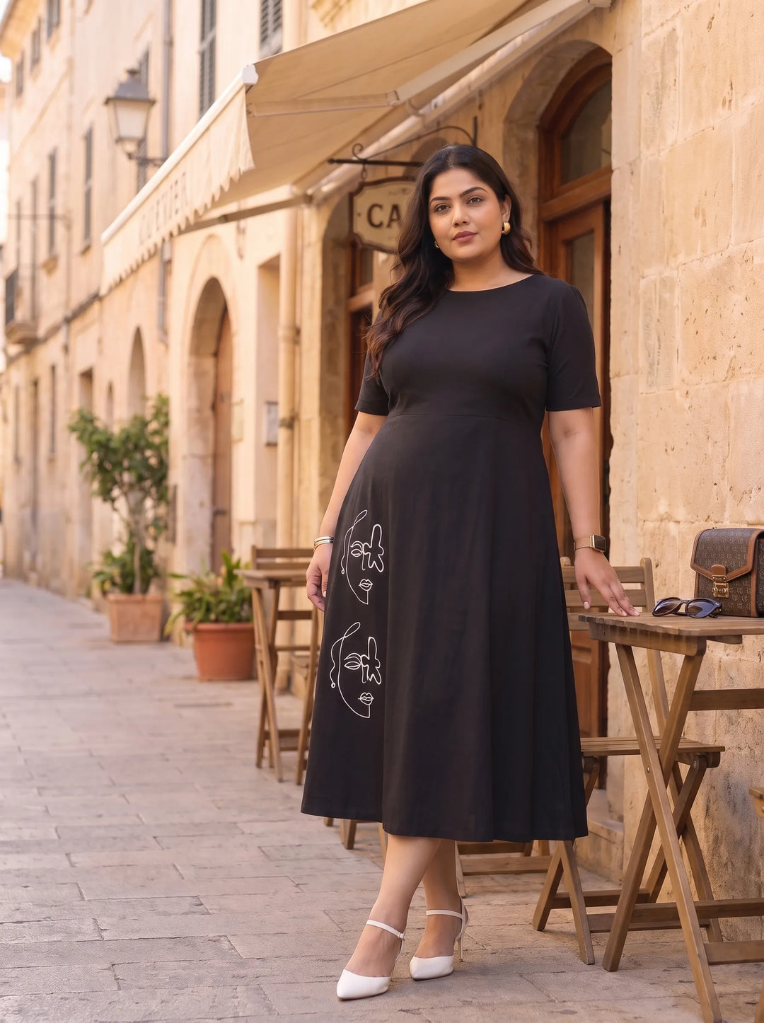 Elegant casual resort wear black dress