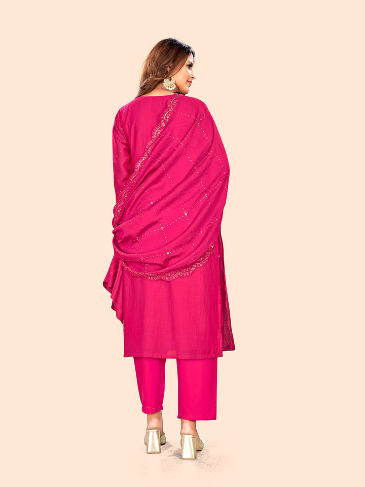 Curvy Lane Ladies Fuchsia A-Line Kurta with pants & dupatta set