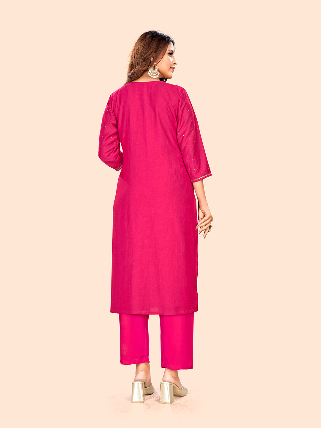 Curvy Lane Ladies Fuchsia A-Line Kurta with pants & dupatta set