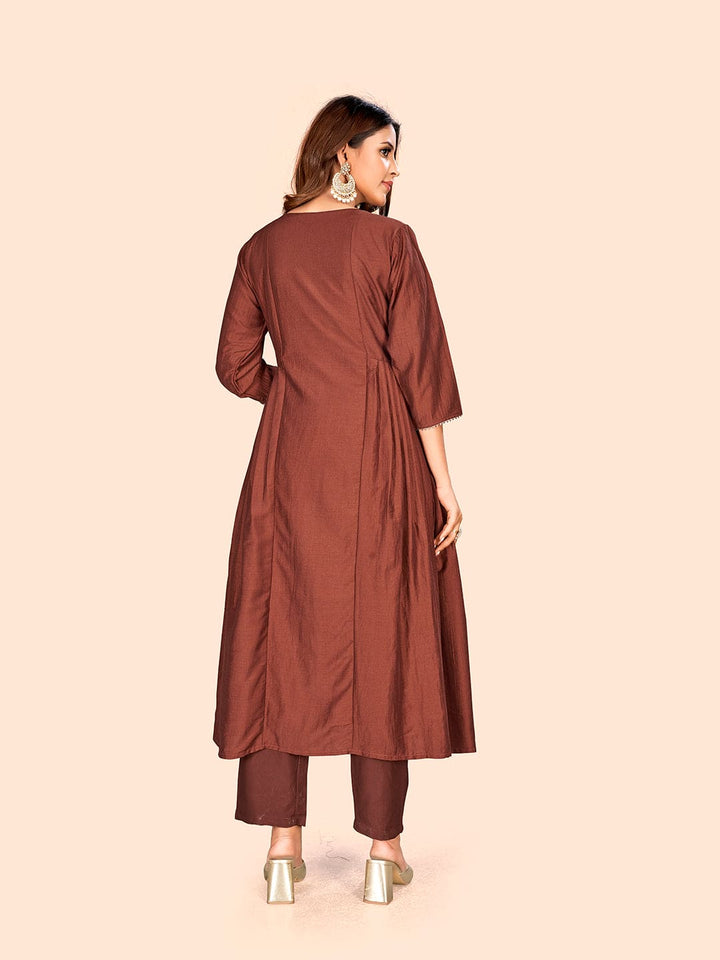 Curvy Lane Ladies Rust Anarkali Kurta with pants & dupatta set