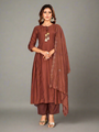 Curvy Lane Ladies Rust Anarkali Kurta with pants & dupatta set