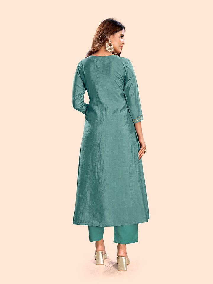 Curvy Lane Ladies Sea Green Boat Neck Kurta with pant set