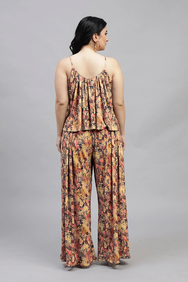 Curvy Lane Women Plus Size Floral Noodle Straps Top and Palazzo Set
