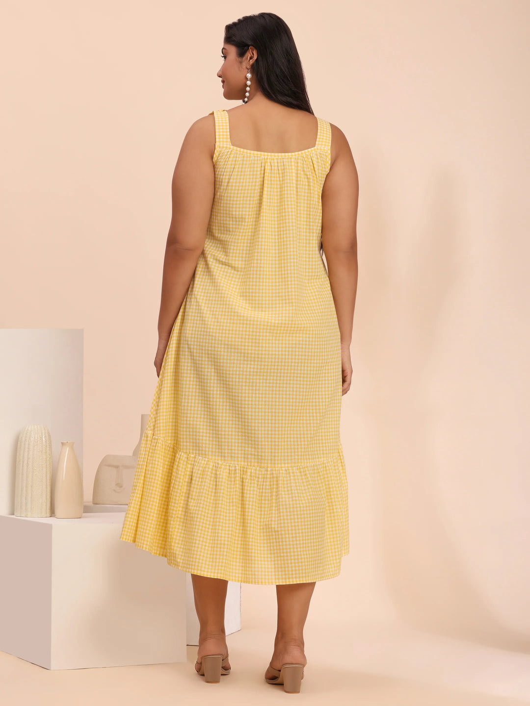 Yellow spaghetti-strap cotton dress for summer