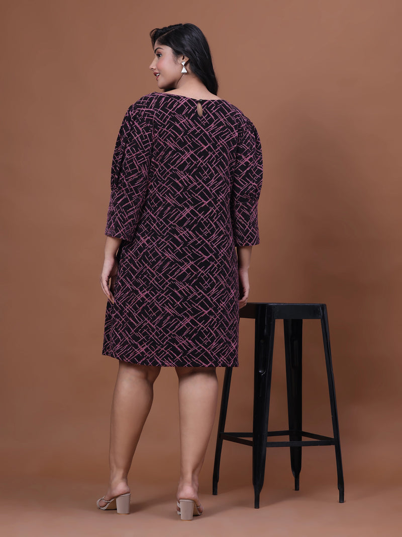 Plus Size Party Wear A-Line Geometric Lycra Dress