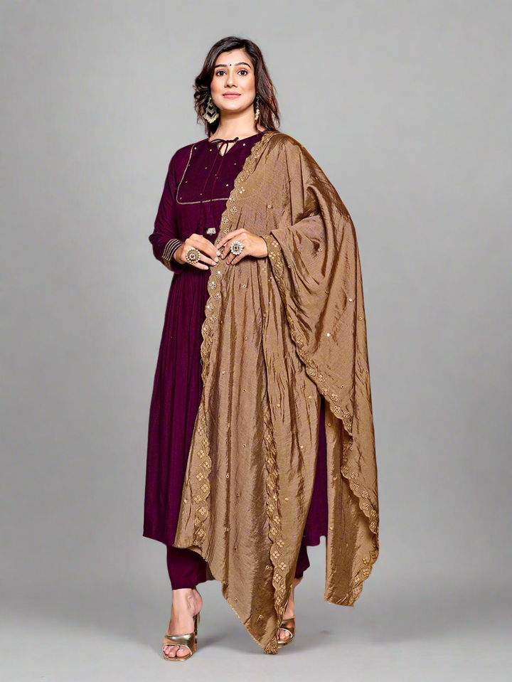 Curvy Lane Ladies Purple Kurta with pants & dupatta set