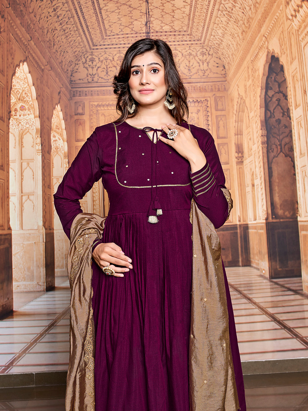 Curvy Lane Ladies Purple Kurta with pants & dupatta set