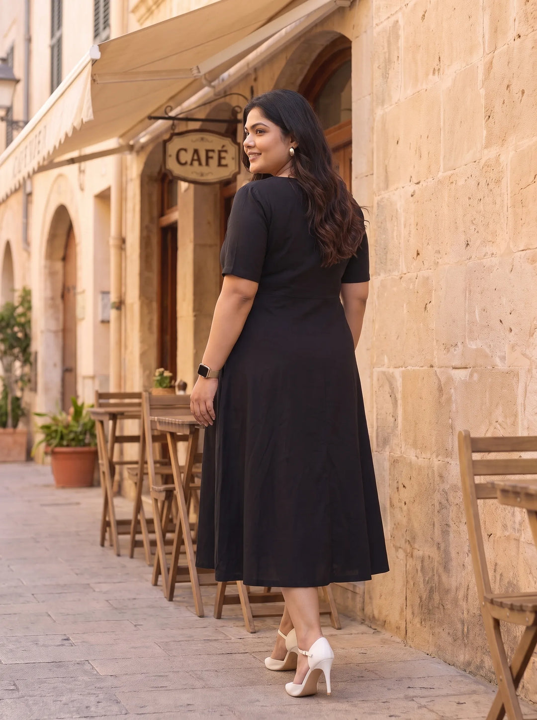 Elegant Casual Resort Wear Black Dress with Dori Embroidery