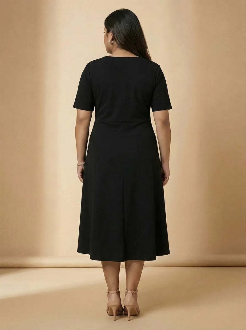 Black Colorblock A-Line Party Wear Dress