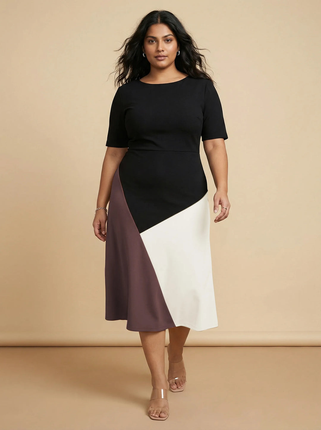 Black Colorblock A-Line Party Wear Dress