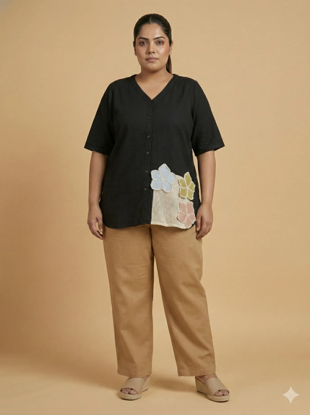 Black Half Sleeve Cotton Top