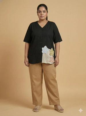 Black Half Sleeve Cotton Top