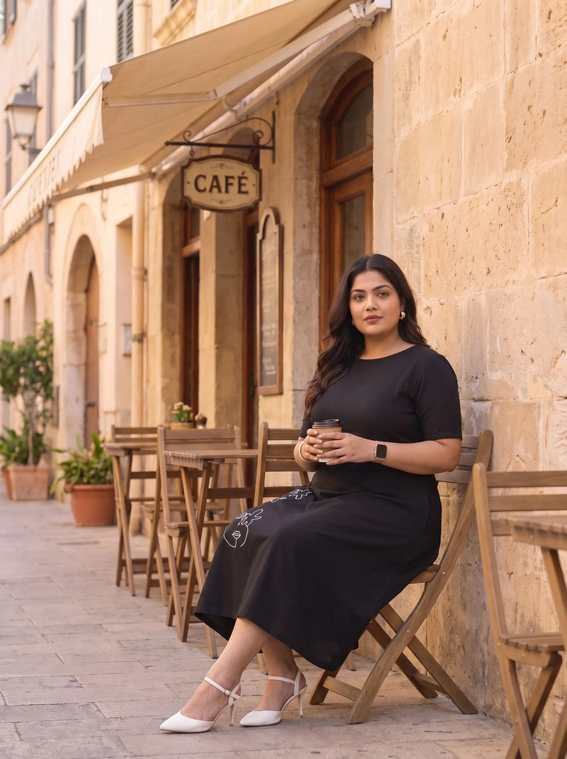 Elegant casual resort wear black dress