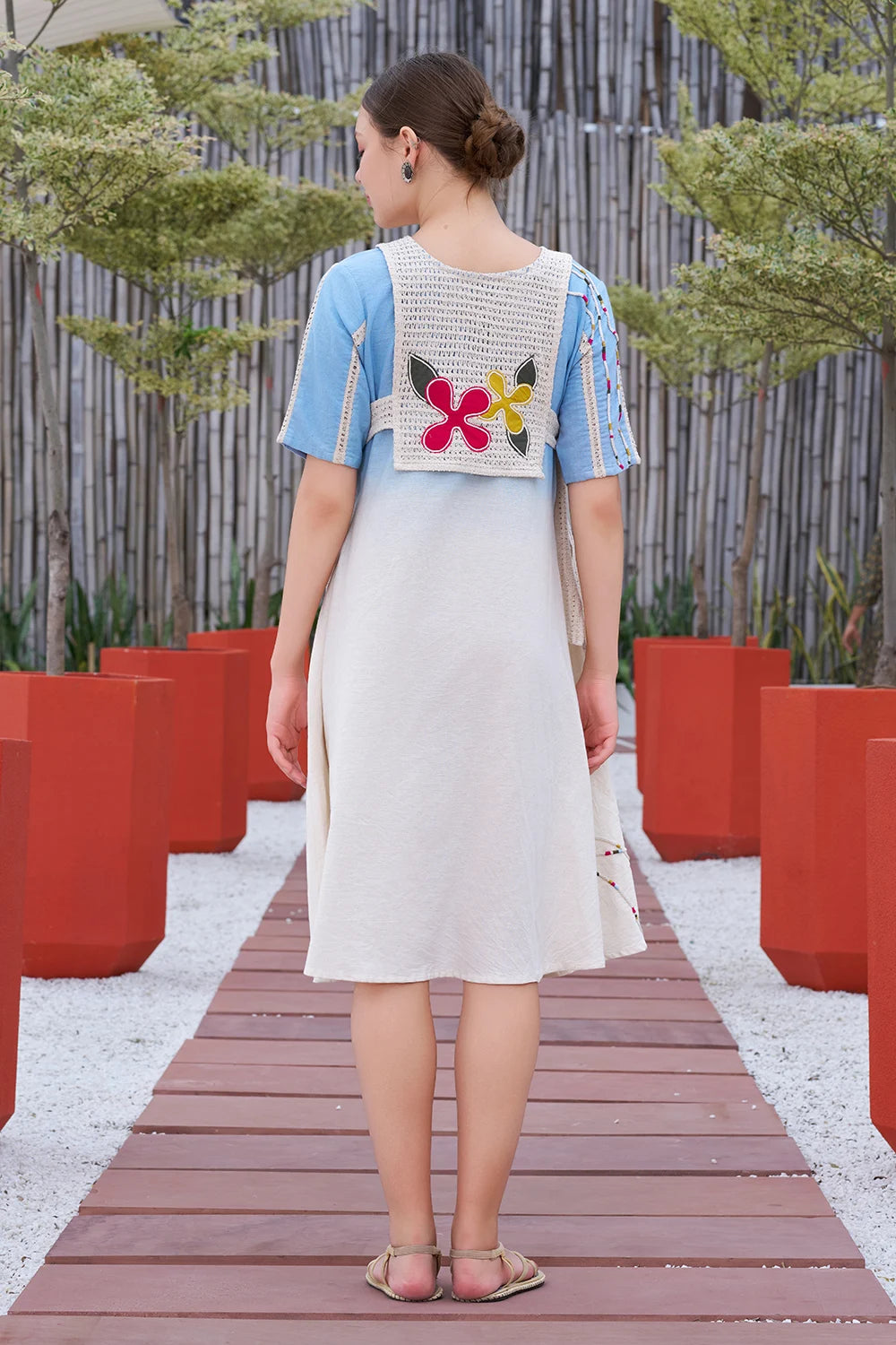 Blue-Ivory ombre western dress short length