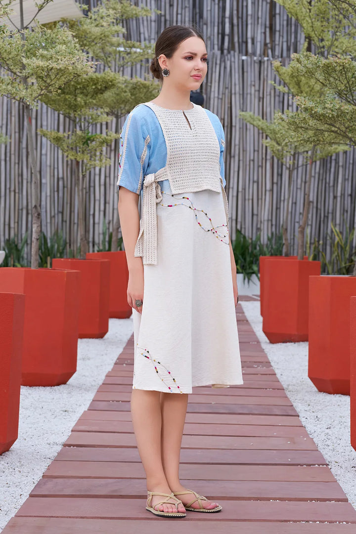 Blue-Ivory ombre western dress short length