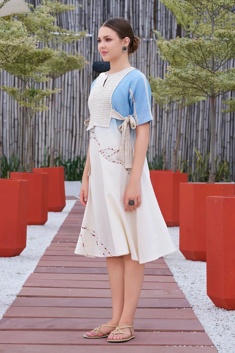 Blue-Ivory ombre western dress short length
