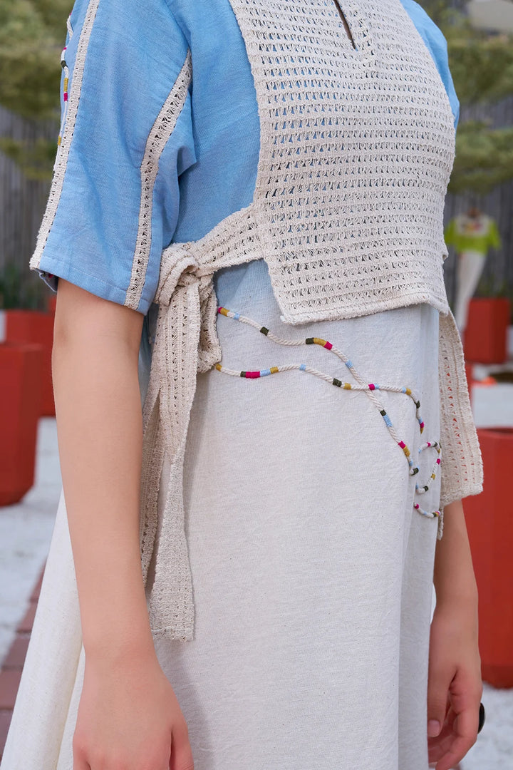 Blue-Ivory ombre western dress short length