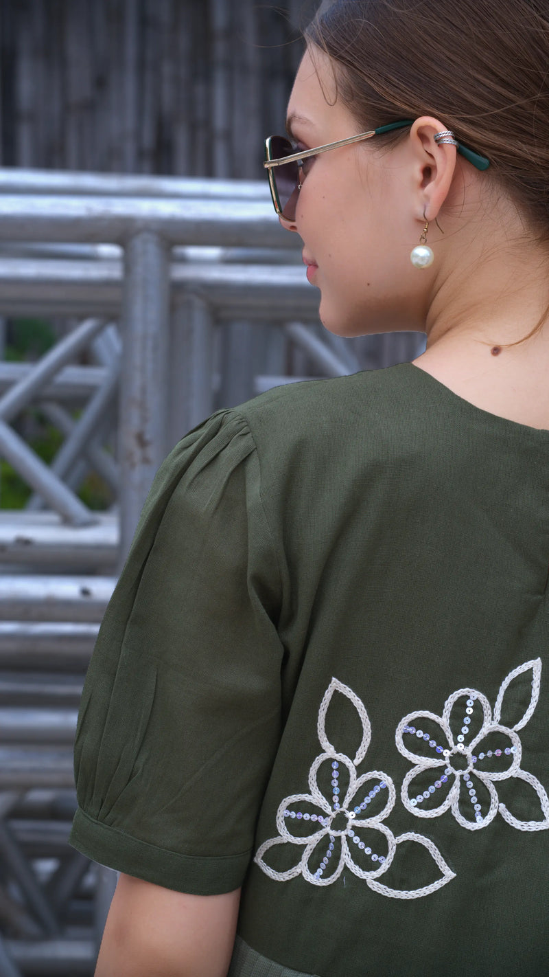 Green Cotton Dress Design For Women