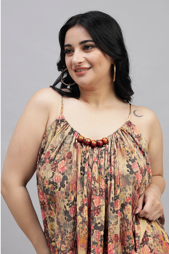 Curvy Lane Women Plus Size Floral Noodle Straps Top and Palazzo Set