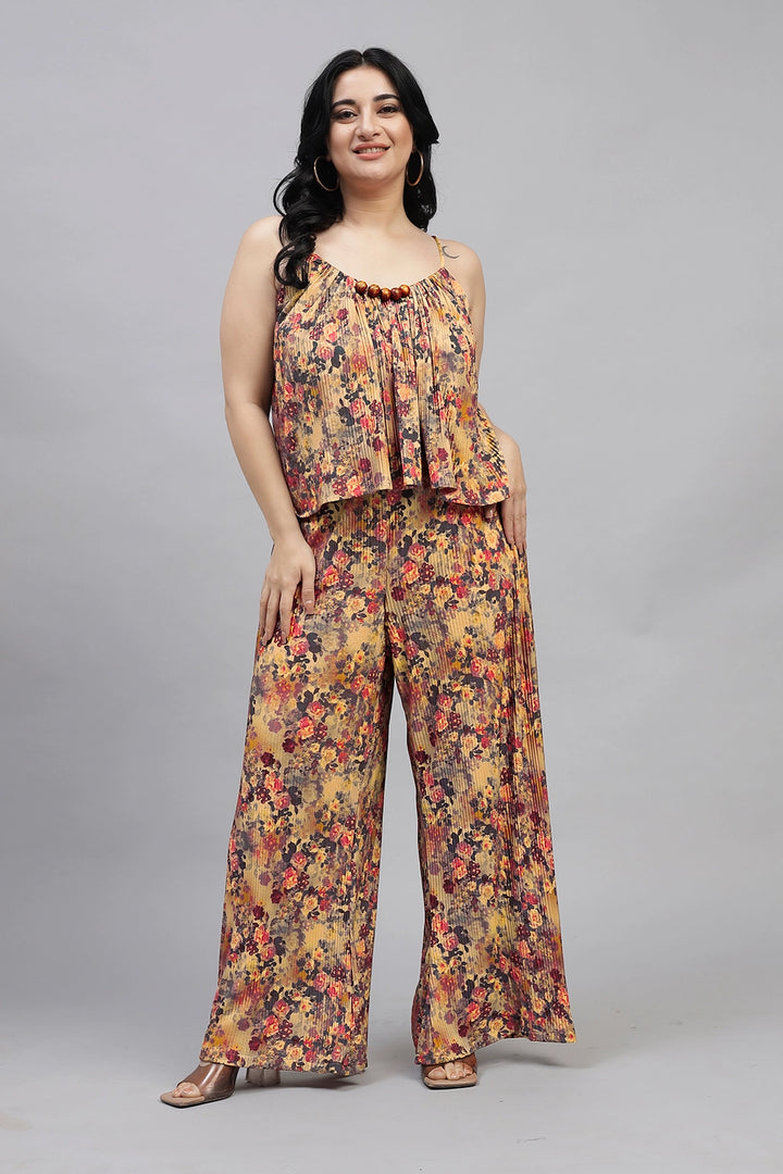 Curvy Lane Women Plus Size Floral Noodle Straps Top and Palazzo Set