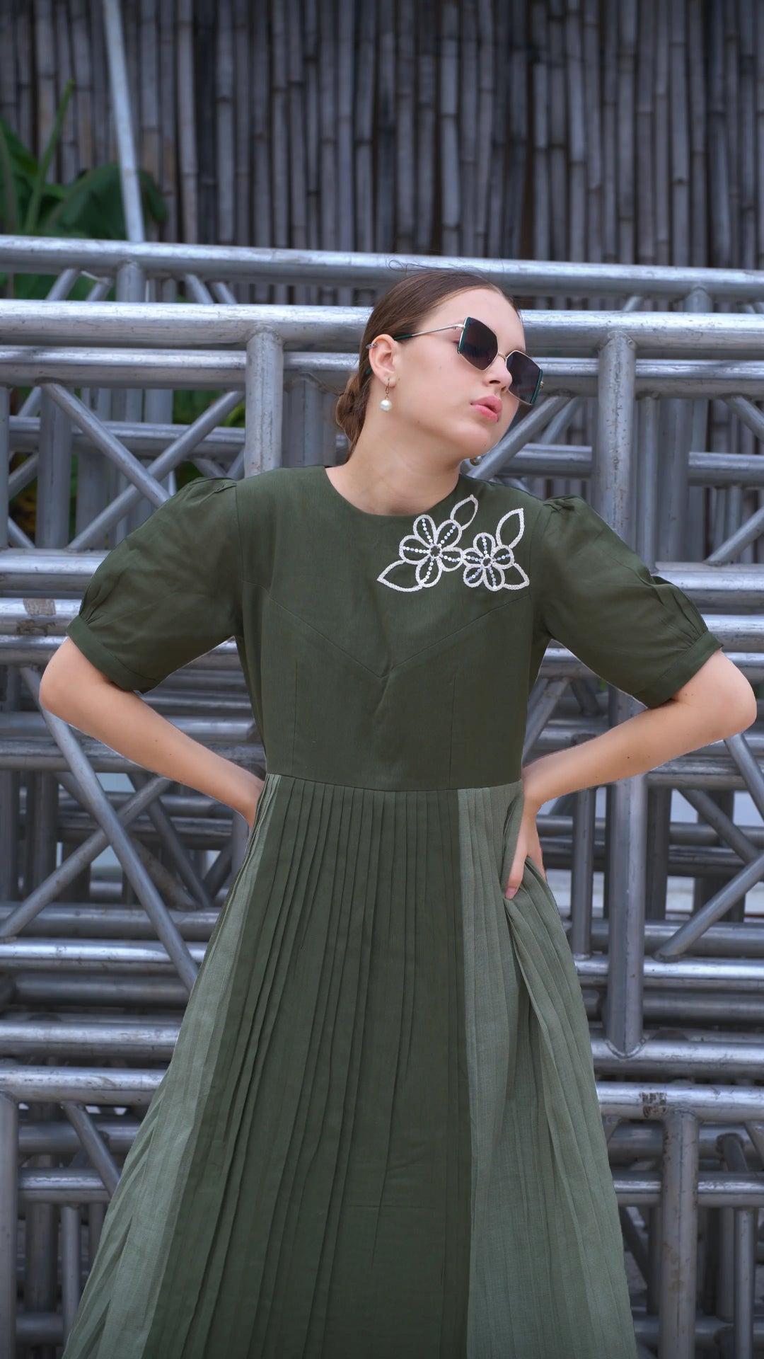 Green cotton Dress design for women