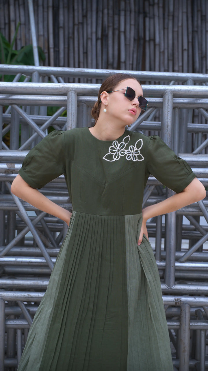 Green cotton Dress design for women