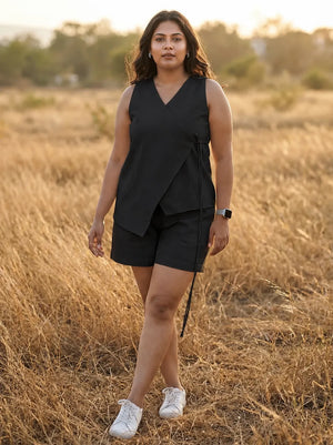 Black cotton co-ord set for women