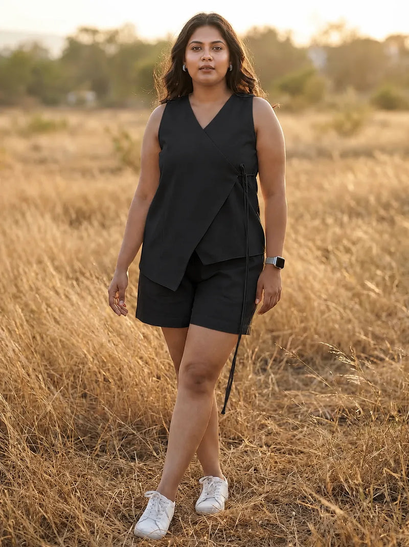 Black cotton co-ord set for women