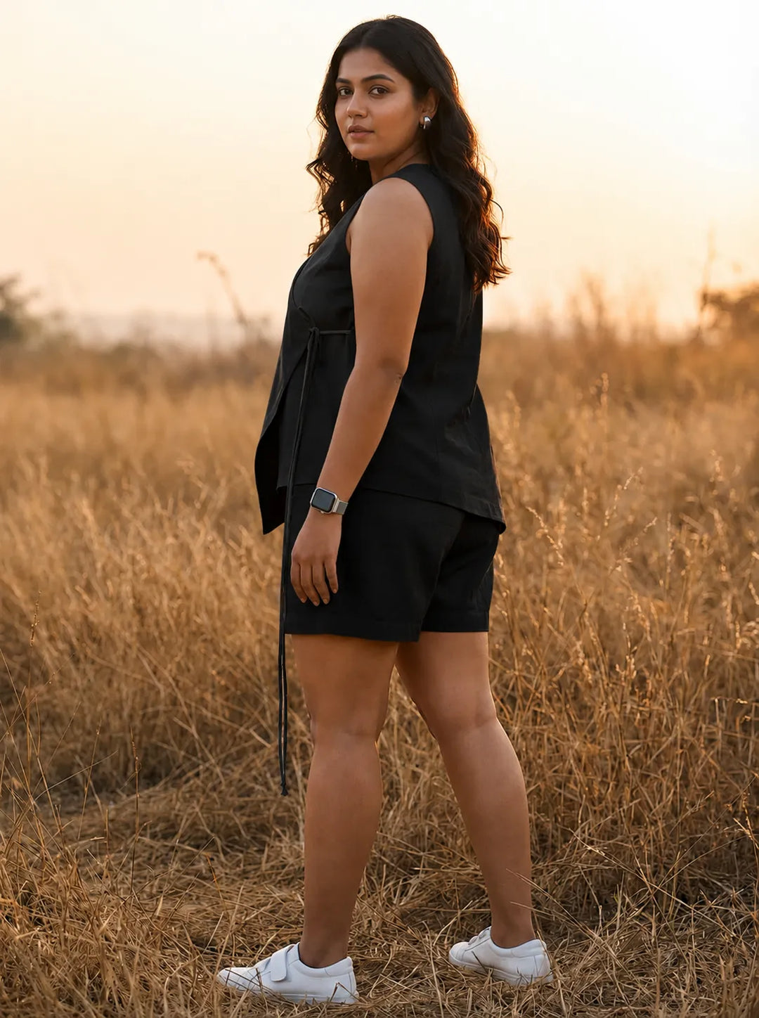 Black cotton co-ord set for women