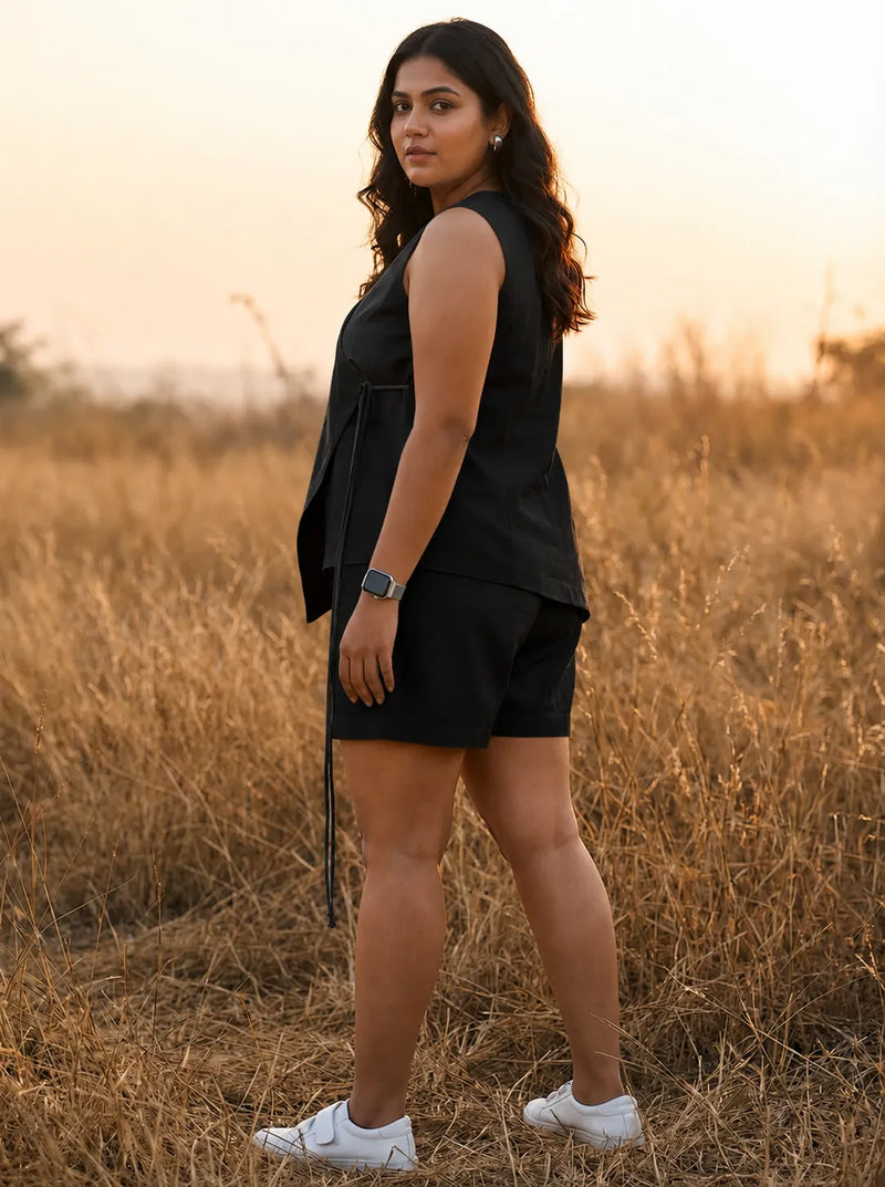 Black cotton co-ord set for women
