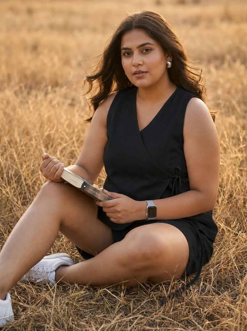 Black cotton co-ord set for women
