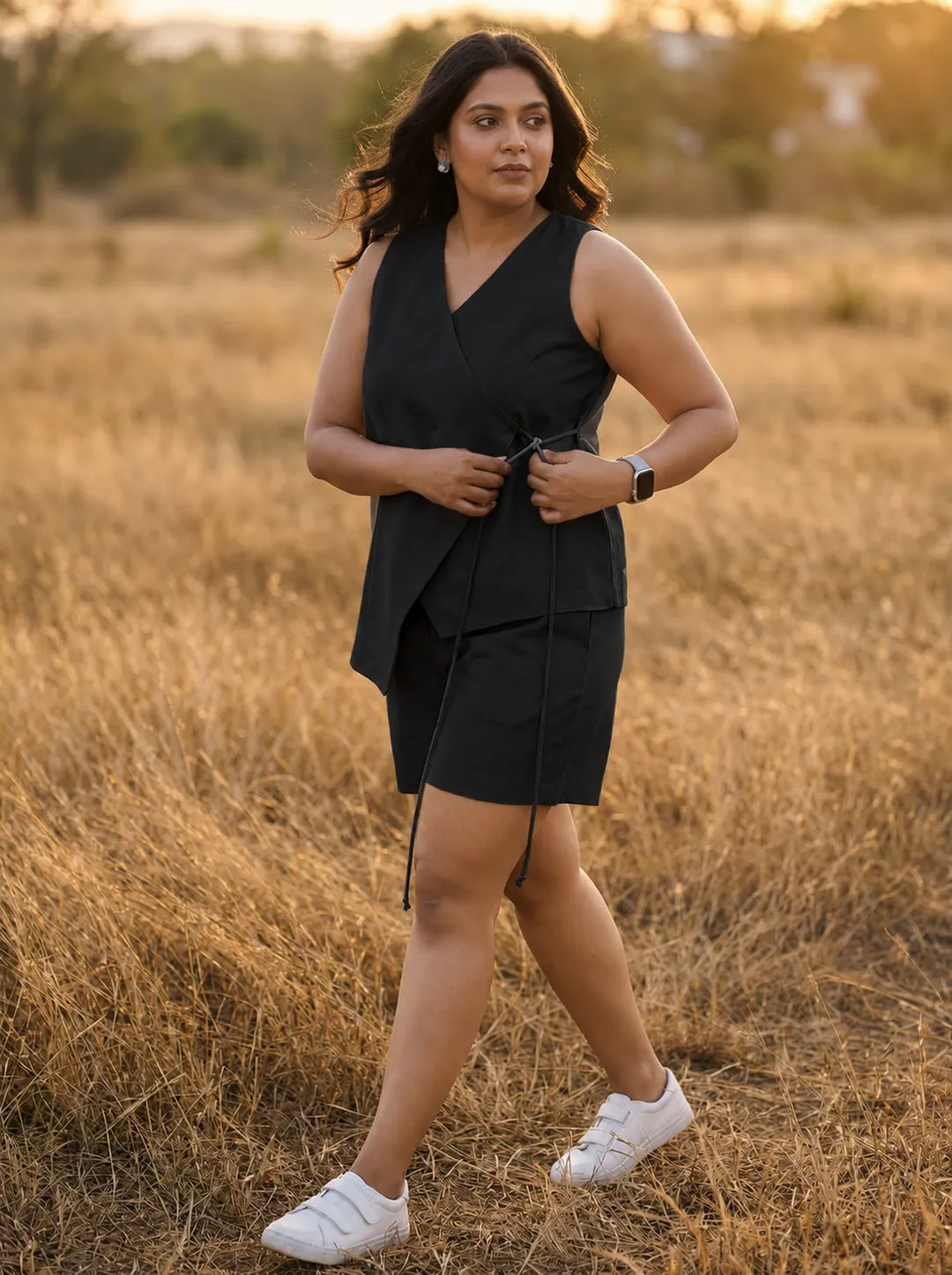 Black cotton co-ord set for women