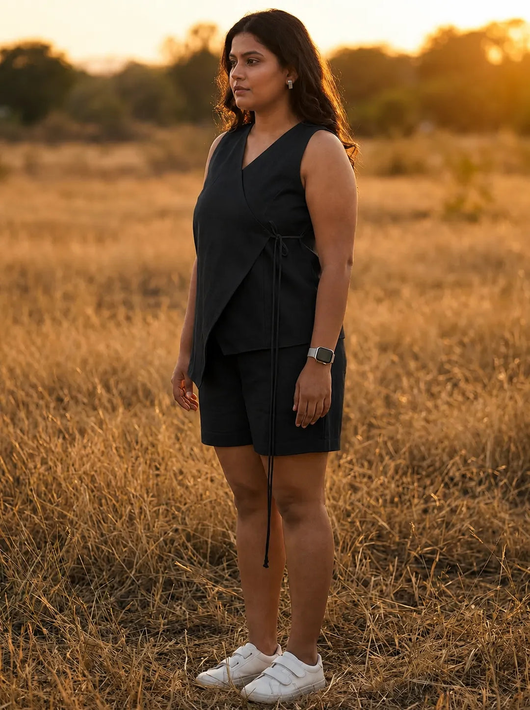 Black cotton co-ord set for women