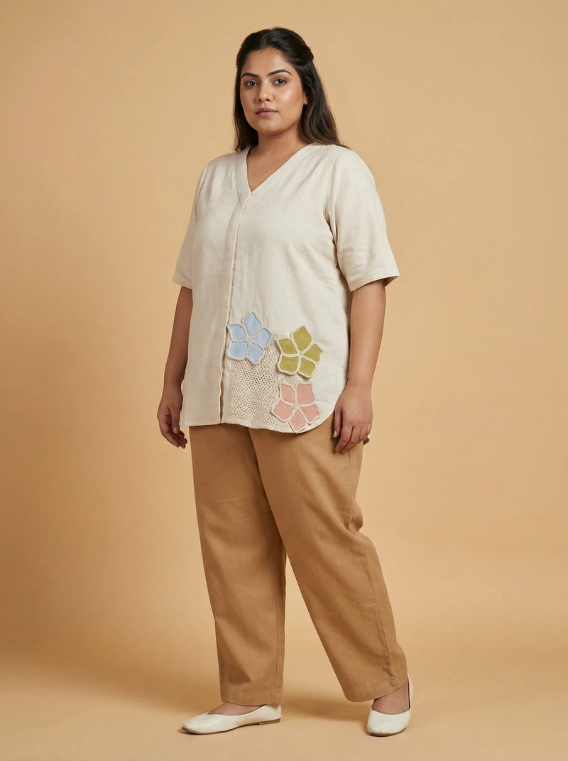Plus Size Half Sleeve Off White Cotton Top