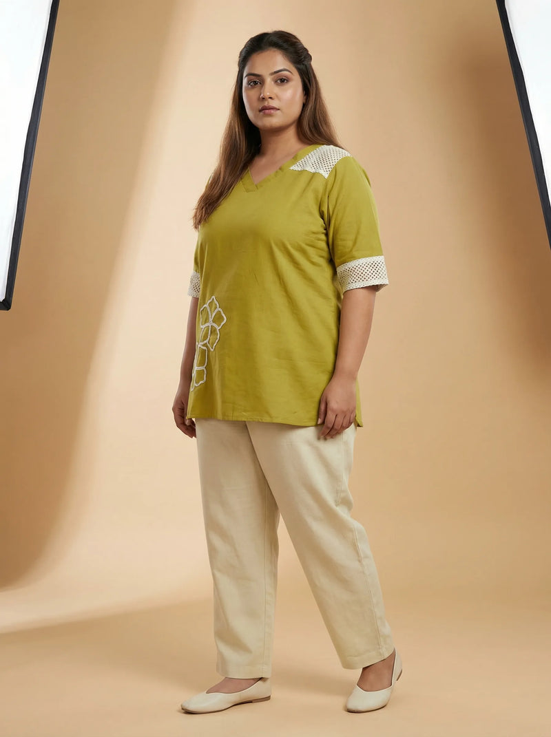 Parrot Green Cotton Top For Women