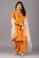 Orange Peel Straight Embroidered Kurta Set with Trousers and Dupatta