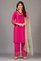 Hot Pink Straight Art Silk Kurta Set with Trousers and Dupatta