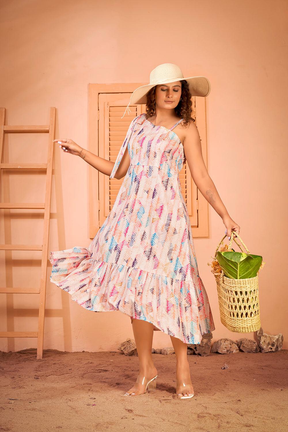 Floral Printed One Shoulder Summer Maxi Dress - Curvy Lane