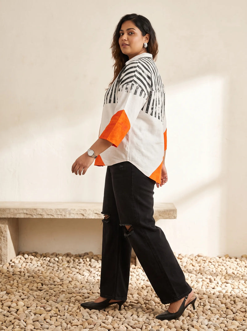 Orange Colour Block Stripe Top