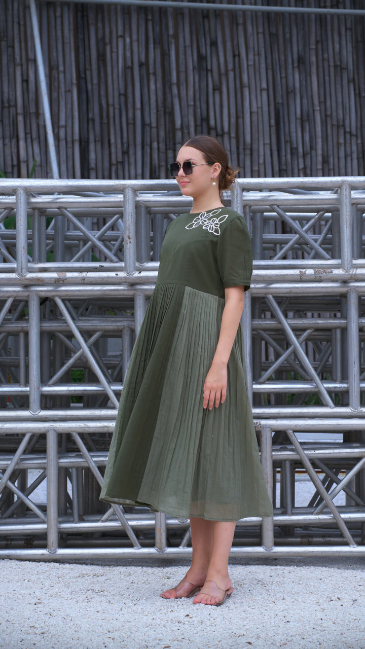 Green cotton Dress design for women