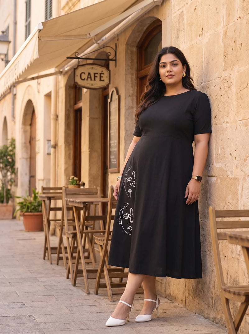 Elegant casual resort wear black dress
