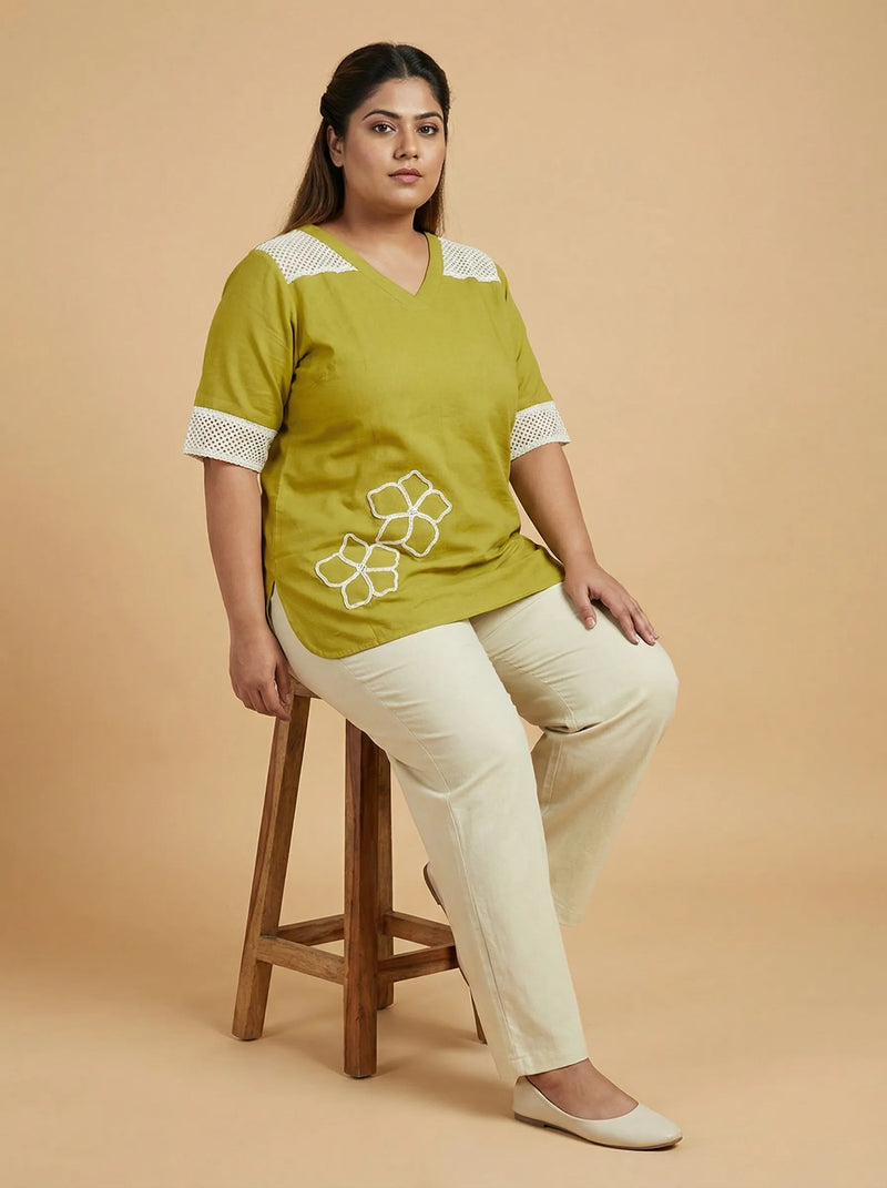 Parrot Green Cotton Top For Women