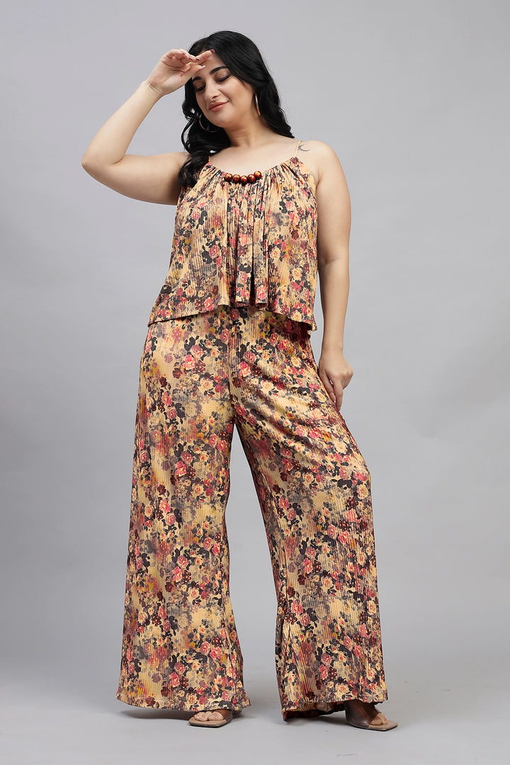 Curvy Lane Women Plus Size Floral Noodle Straps Top and Palazzo Set