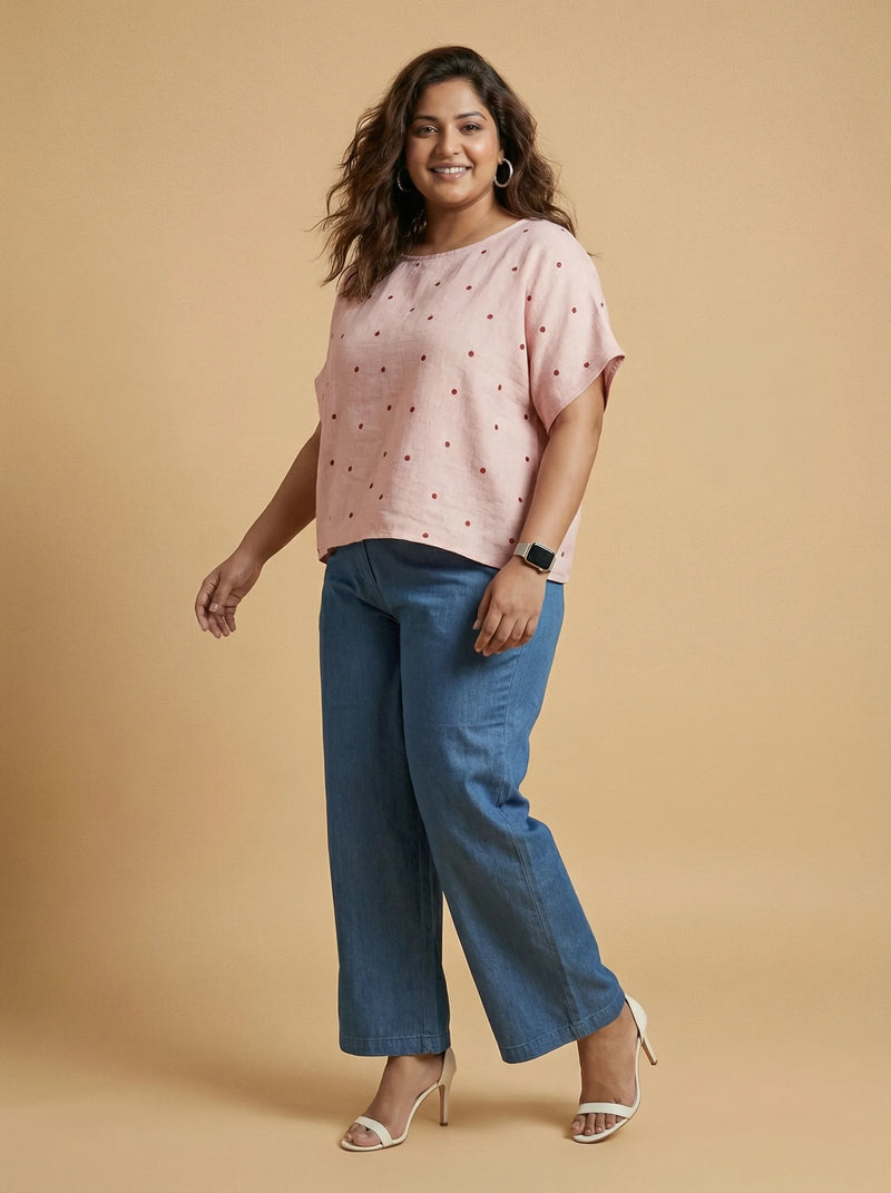 Pink Polka Dot Boat Neck Top