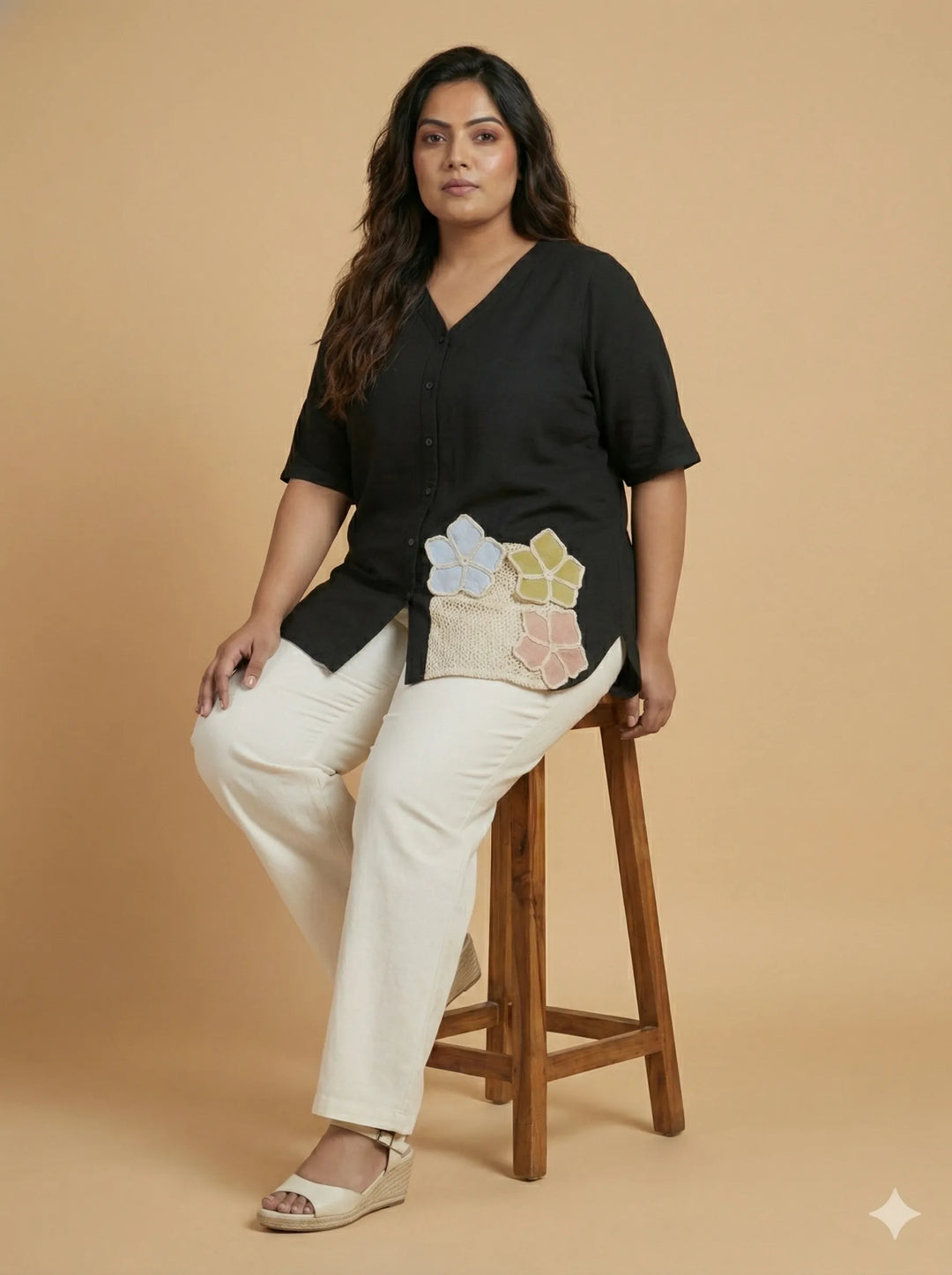 Black Half Sleeve Cotton Top