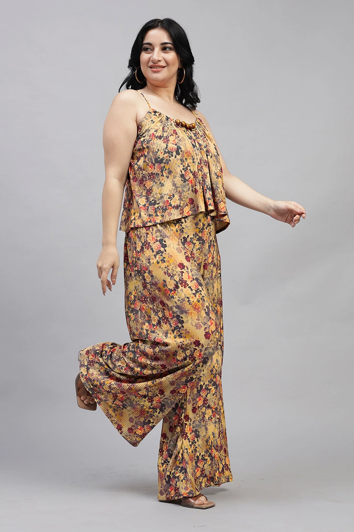 Curvy Lane Women Plus Size Floral Noodle Straps Top and Palazzo Set