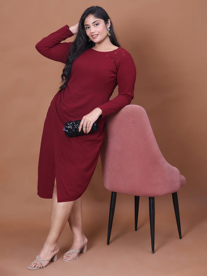 Maroon Round Neck Party Wear Dress For Women