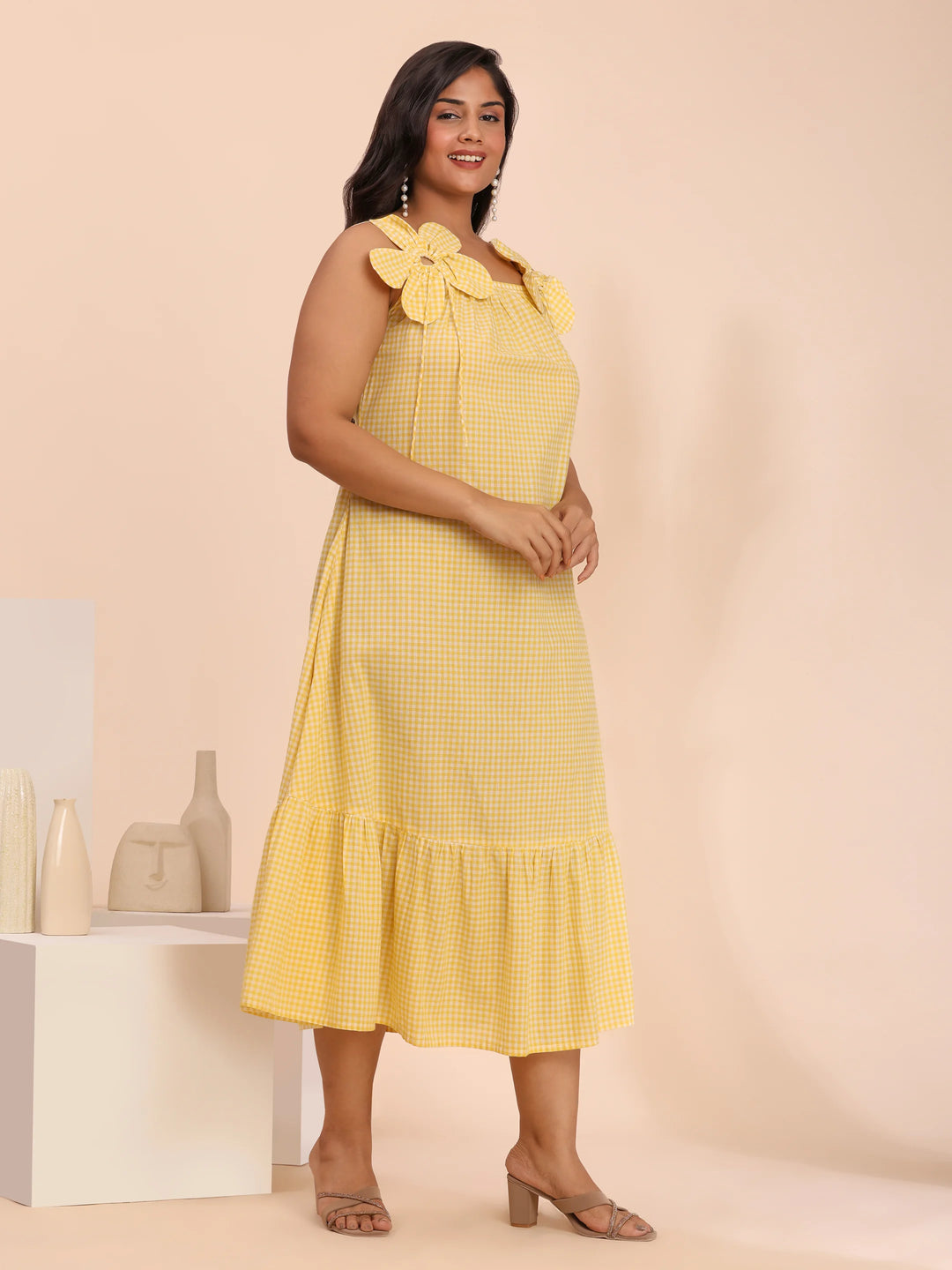 Yellow spaghetti-strap cotton dress for summer