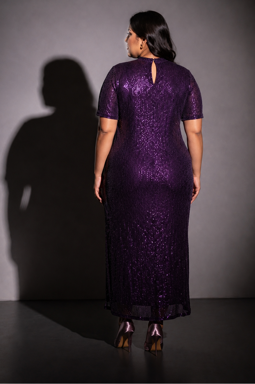 Magenta Sequin Maxi Dress with Side Slit